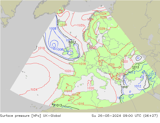 Surface pressure UK-Global Su 26.05.2024 09 UTC