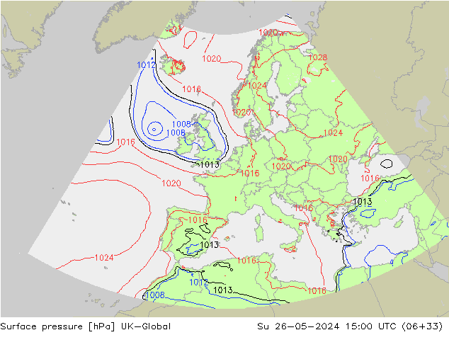 Surface pressure UK-Global Su 26.05.2024 15 UTC