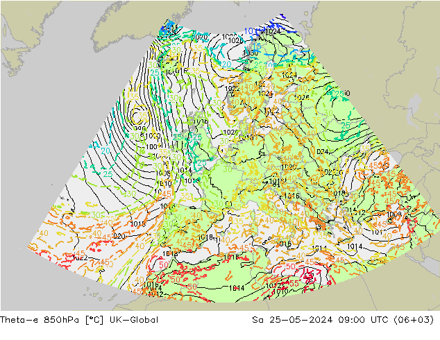 Theta-e 850hPa UK-Global Sa 25.05.2024 09 UTC