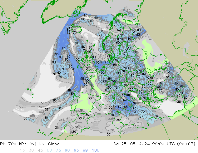 RH 700 hPa UK-Global Sa 25.05.2024 09 UTC