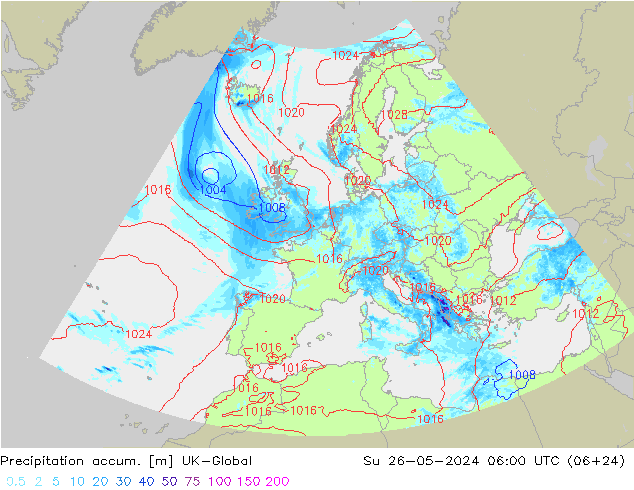 Precipitation accum. UK-Global Su 26.05.2024 06 UTC