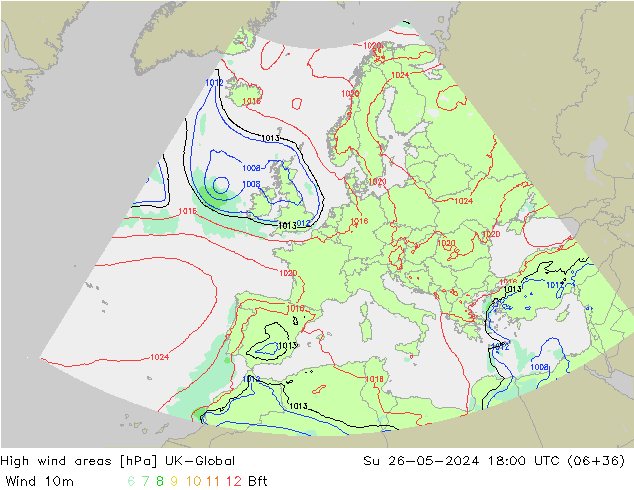 High wind areas UK-Global Su 26.05.2024 18 UTC