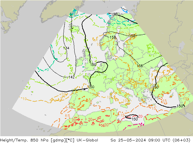 Height/Temp. 850 hPa UK-Global So 25.05.2024 09 UTC