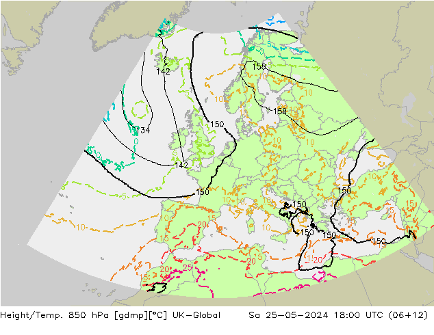 Height/Temp. 850 hPa UK-Global Sa 25.05.2024 18 UTC