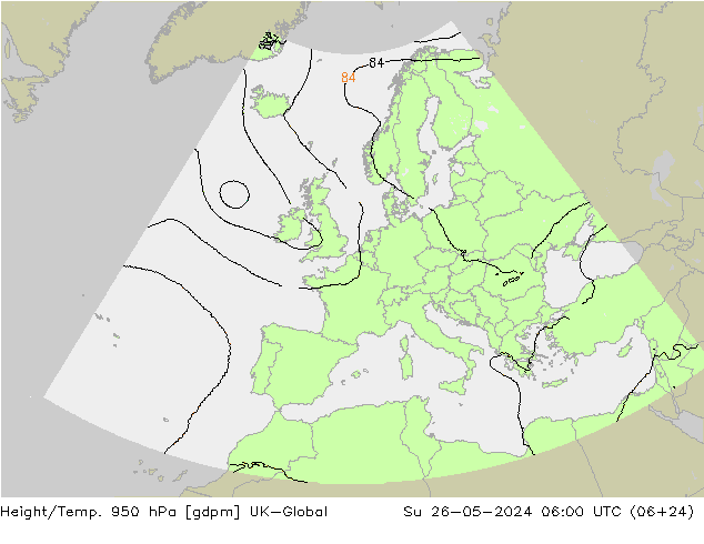Géop./Temp. 950 hPa UK-Global dim 26.05.2024 06 UTC
