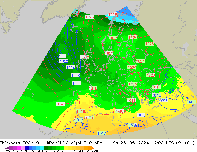 Thck 700-1000 hPa UK-Global Sáb 25.05.2024 12 UTC