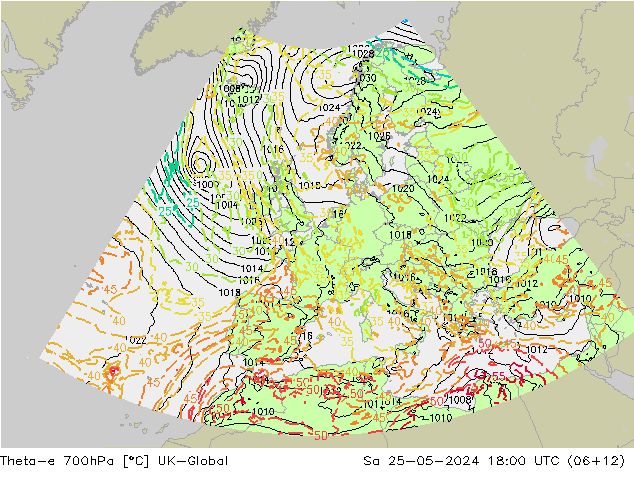 Theta-e 700hPa UK-Global sáb 25.05.2024 18 UTC