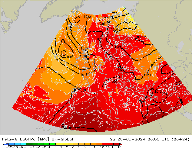 Theta-W 850гПа UK-Global Вс 26.05.2024 06 UTC
