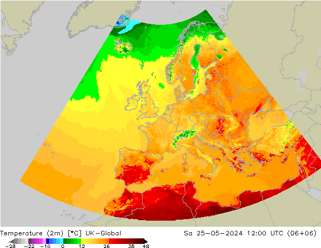 Temperatura (2m) UK-Global sáb 25.05.2024 12 UTC