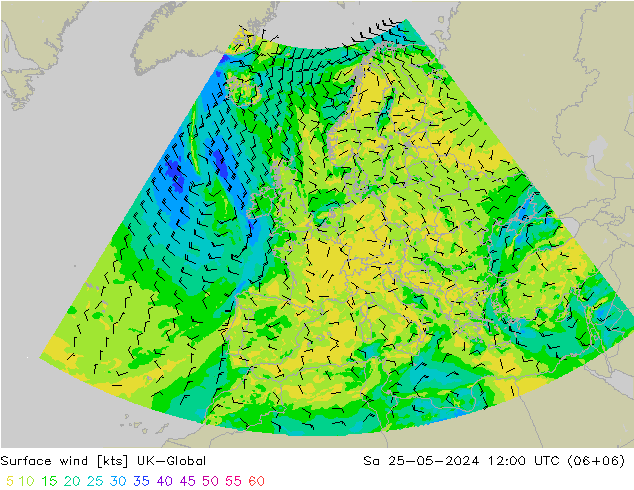 Viento 10 m UK-Global sáb 25.05.2024 12 UTC