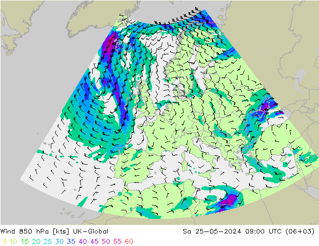 Wind 850 hPa UK-Global Sa 25.05.2024 09 UTC