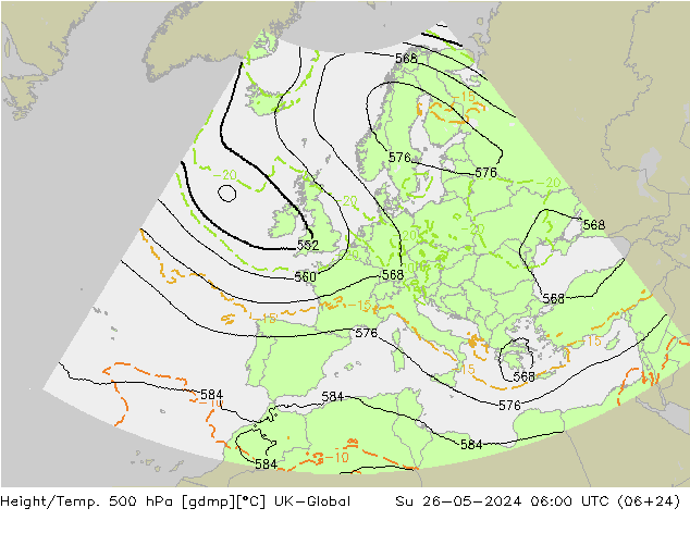 Yükseklik/Sıc. 500 hPa UK-Global Paz 26.05.2024 06 UTC