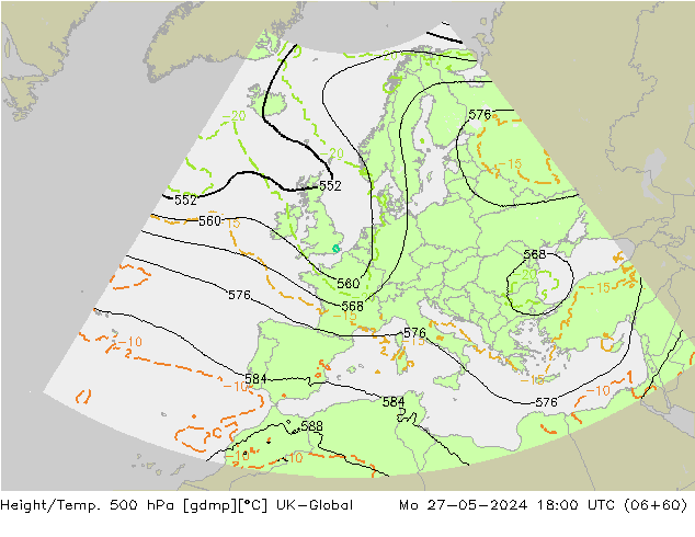 Height/Temp. 500 hPa UK-Global Mo 27.05.2024 18 UTC