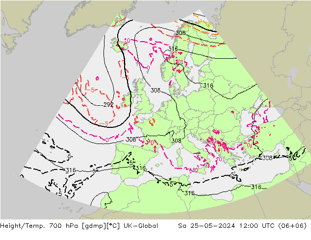 Height/Temp. 700 hPa UK-Global 星期六 25.05.2024 12 UTC