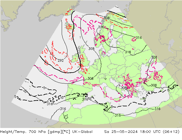 Height/Temp. 700 hPa UK-Global Sa 25.05.2024 18 UTC