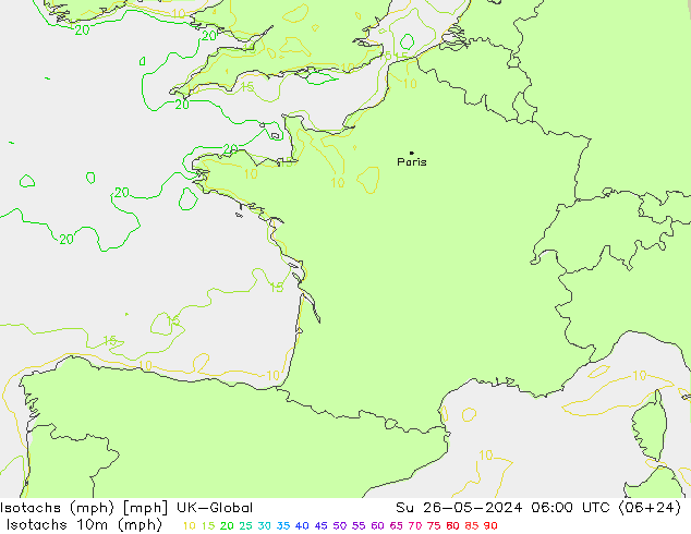 Isotachen (mph) UK-Global zo 26.05.2024 06 UTC