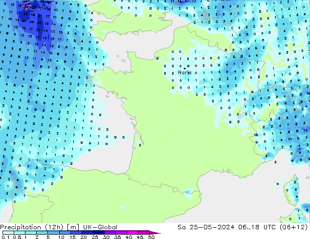 Yağış (12h) UK-Global Cts 25.05.2024 18 UTC