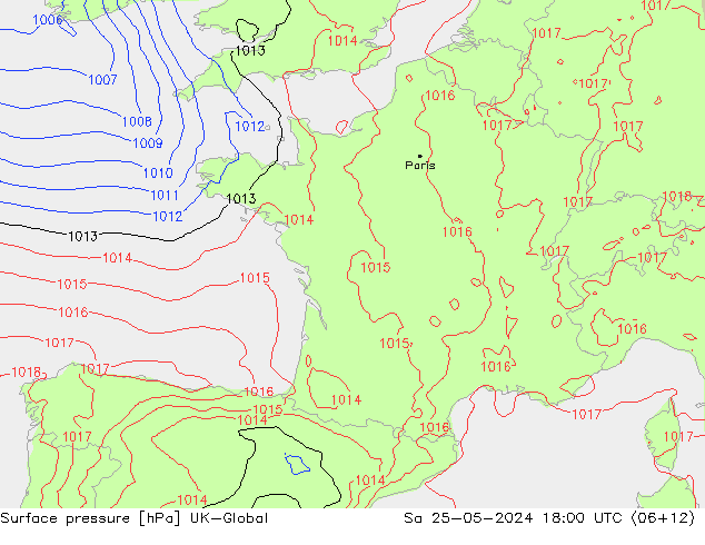 Surface pressure UK-Global Sa 25.05.2024 18 UTC