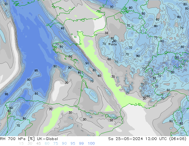 RH 700 hPa UK-Global Sa 25.05.2024 12 UTC