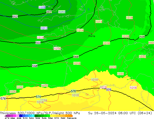 500-1000 hPa Kalınlığı UK-Global Paz 26.05.2024 06 UTC