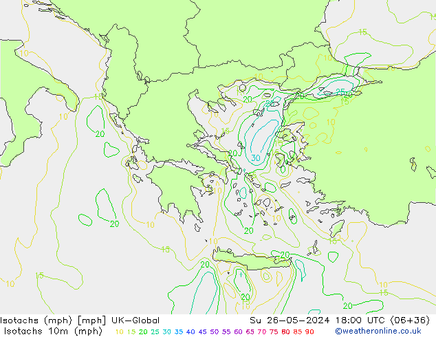 Isotachs (mph) UK-Global Вс 26.05.2024 18 UTC