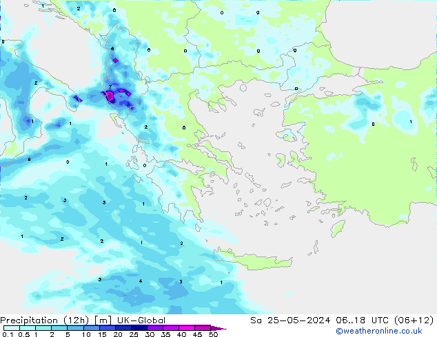 Precipitación (12h) UK-Global sáb 25.05.2024 18 UTC