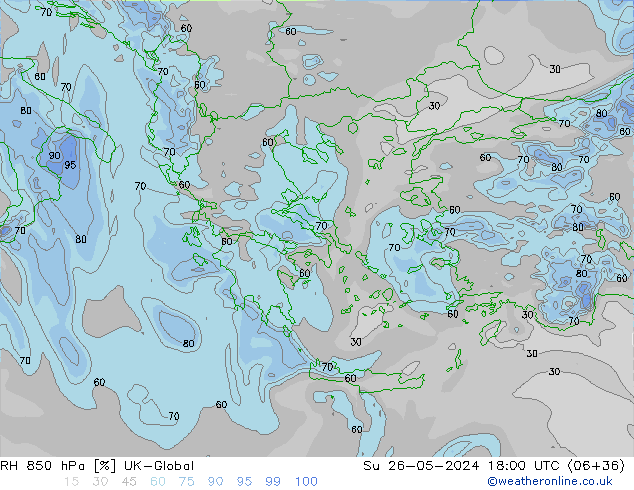 RH 850 гПа UK-Global Вс 26.05.2024 18 UTC