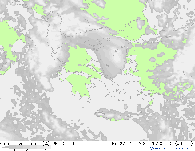 Cloud cover (total) UK-Global Mo 27.05.2024 06 UTC