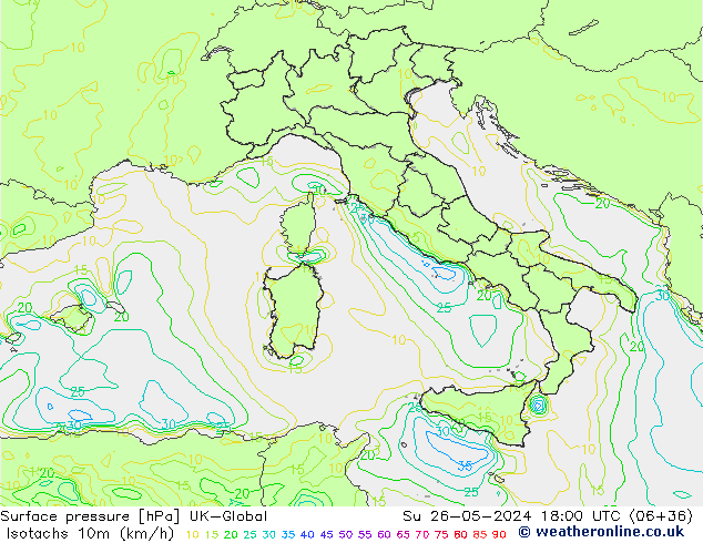 Eşrüzgar Hızları (km/sa) UK-Global Paz 26.05.2024 18 UTC