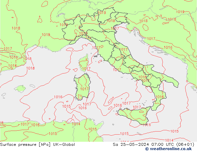 Surface pressure UK-Global Sa 25.05.2024 07 UTC