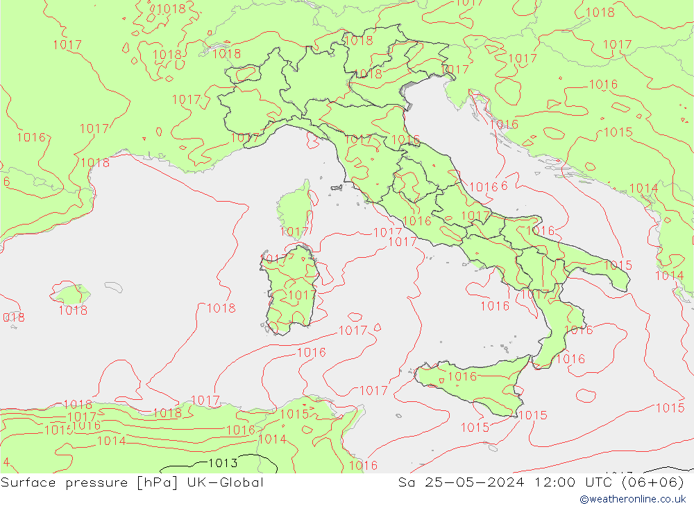 Presión superficial UK-Global sáb 25.05.2024 12 UTC