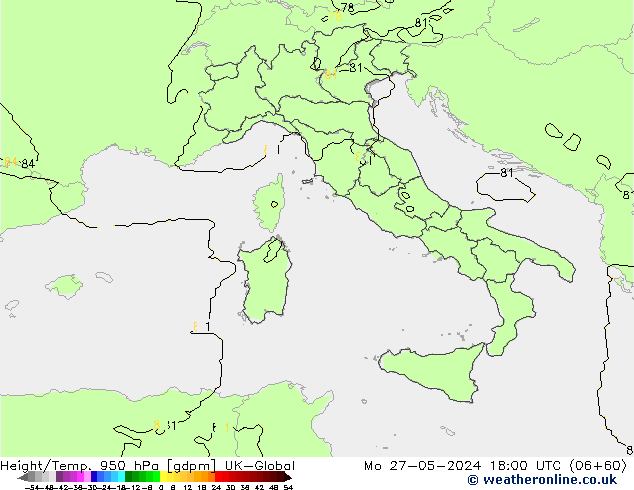 Hoogte/Temp. 950 hPa UK-Global ma 27.05.2024 18 UTC