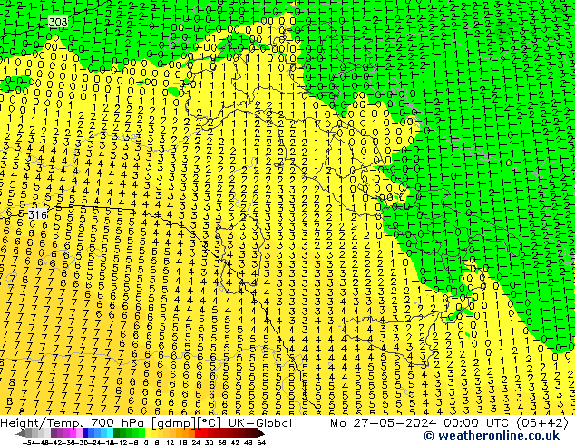 Yükseklik/Sıc. 700 hPa UK-Global Pzt 27.05.2024 00 UTC