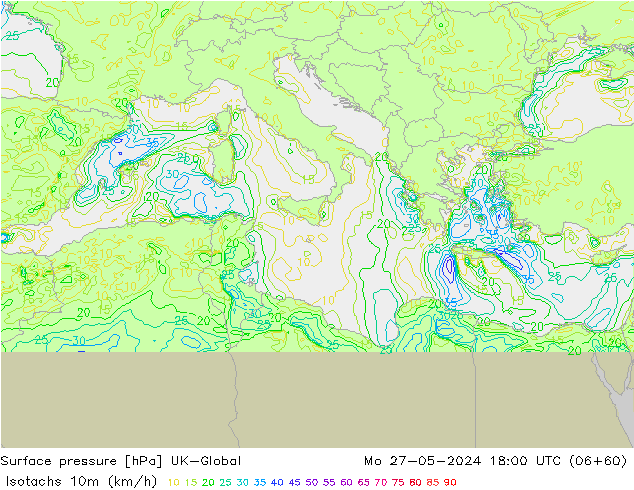 Isotachen (km/h) UK-Global ma 27.05.2024 18 UTC