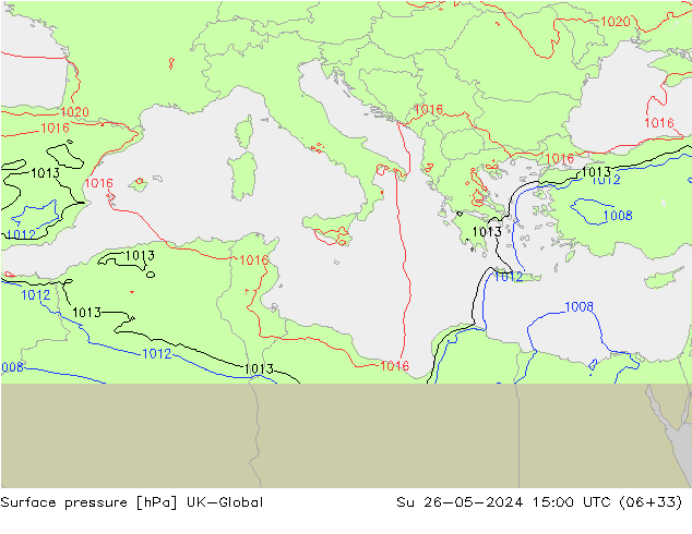 Presión superficial UK-Global dom 26.05.2024 15 UTC