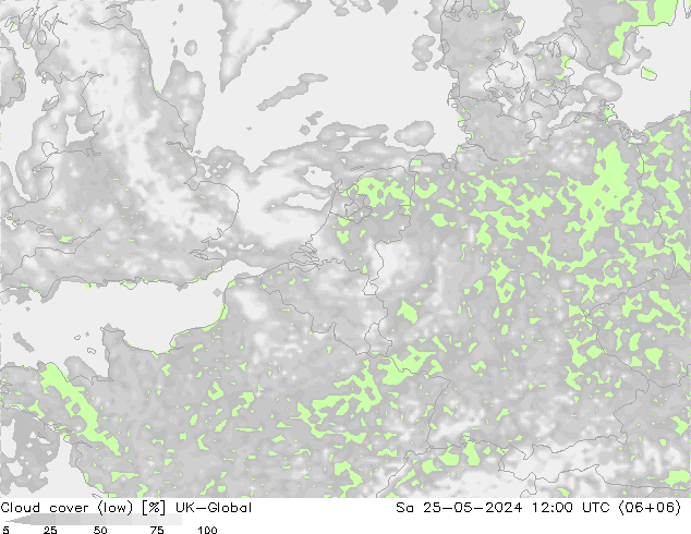 Cloud cover (low) UK-Global Sa 25.05.2024 12 UTC