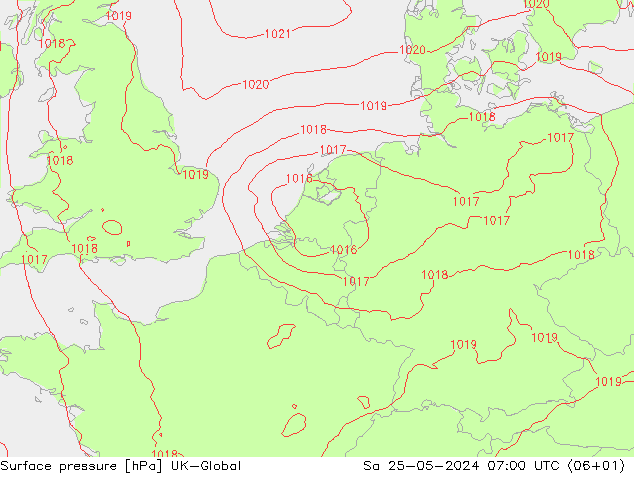 Atmosférický tlak UK-Global So 25.05.2024 07 UTC