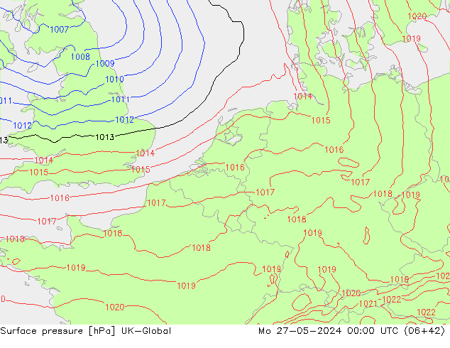 Pressione al suolo UK-Global lun 27.05.2024 00 UTC