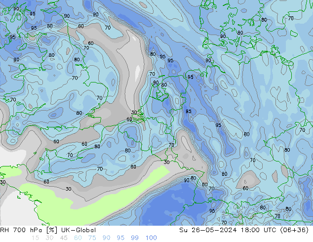 RH 700 гПа UK-Global Вс 26.05.2024 18 UTC