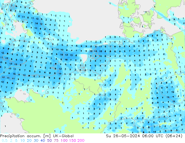 Précipitation accum. UK-Global dim 26.05.2024 06 UTC