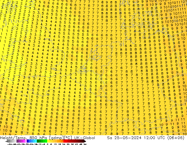 Height/Temp. 850 hPa UK-Global Sa 25.05.2024 12 UTC