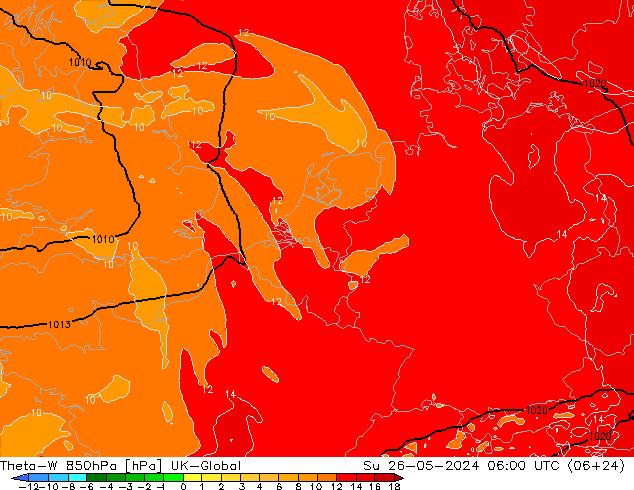 Theta-W 850hPa UK-Global dim 26.05.2024 06 UTC