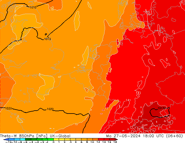 Theta-W 850hPa UK-Global Mo 27.05.2024 18 UTC