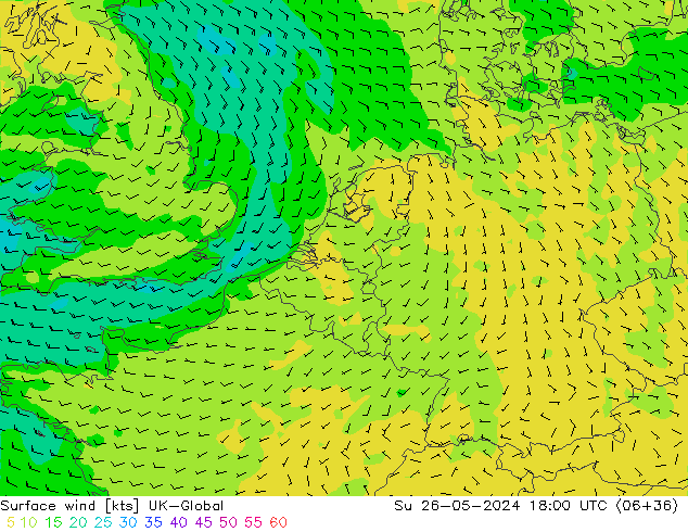 Wind 10 m UK-Global zo 26.05.2024 18 UTC