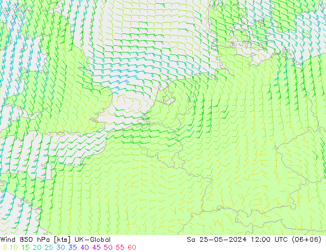 Wind 850 hPa UK-Global Sa 25.05.2024 12 UTC