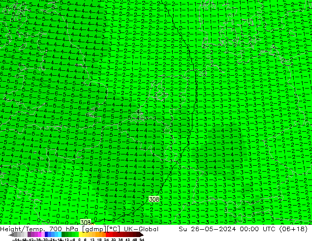 Yükseklik/Sıc. 700 hPa UK-Global Paz 26.05.2024 00 UTC