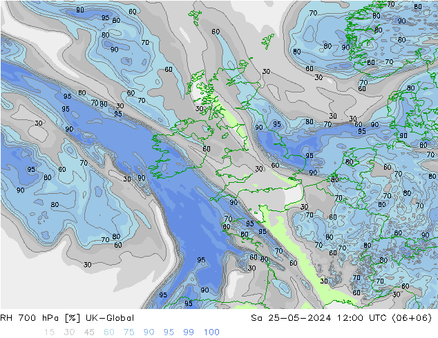 RH 700 hPa UK-Global so. 25.05.2024 12 UTC