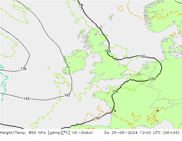 Height/Temp. 850 hPa UK-Global so. 25.05.2024 12 UTC