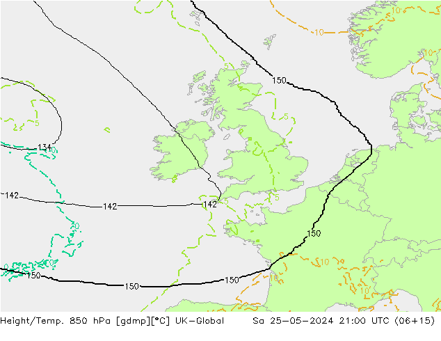 Height/Temp. 850 hPa UK-Global Sáb 25.05.2024 21 UTC