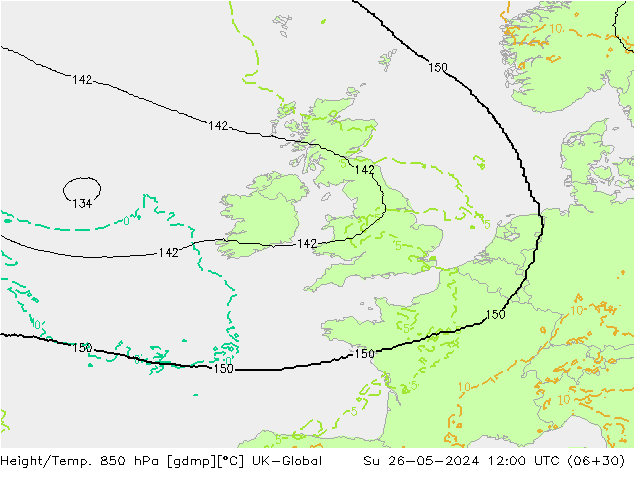 Height/Temp. 850 hPa UK-Global Dom 26.05.2024 12 UTC